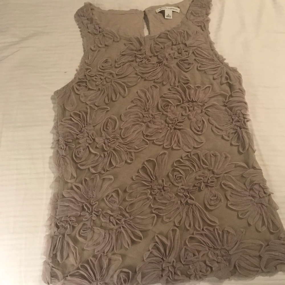 Banana Republic tan mesh stretch sleeveless top